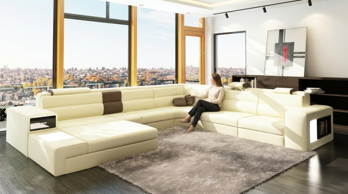 Kanapa Żywy krajobraz Narożnik Ustawić Design Nowoczesna Sofa Kształt U Skóra