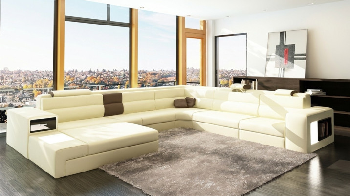 Kanapa Żywy krajobraz Narożnik Ustawić Design Nowoczesna Sofa Kształt U Skóra