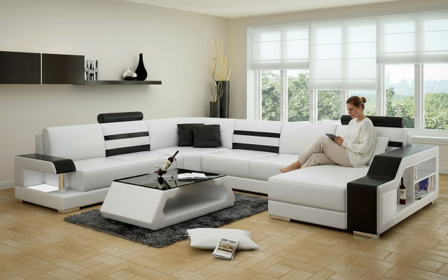 Narożnikowa kanapa Sofa Kanapa Podkładka Zestaw narożny Żywy krajobraz Skóra Desing Narożnik U kształt