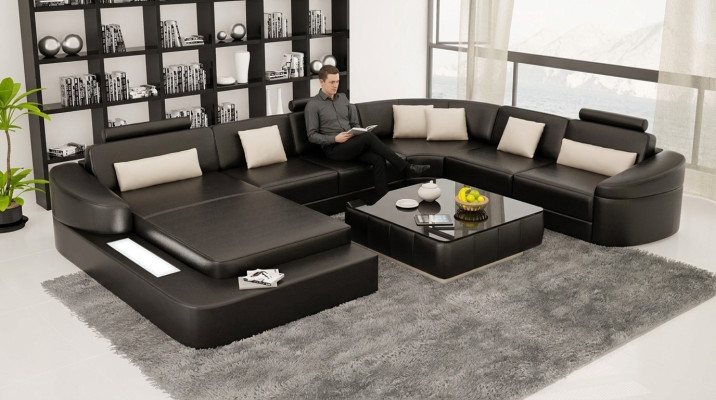 Skóra Modern Couch Żywy krajobraz Sofa skórzana Zestaw sofowy Meble Sofa Kształt U Nowość