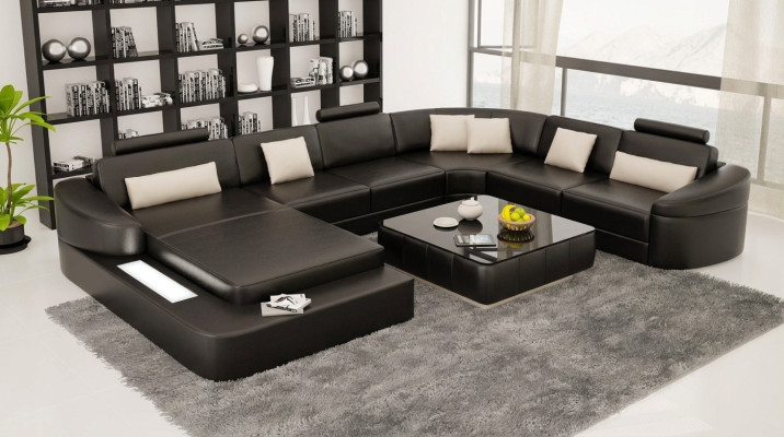 Skóra Modern Couch Żywy krajobraz Sofa skórzana Zestaw sofowy Meble Sofa Kształt U Nowość