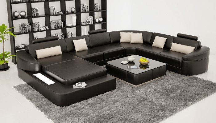 Skóra Modern Couch Żywy krajobraz Sofa skórzana Zestaw sofowy Meble Sofa Kształt U Nowość