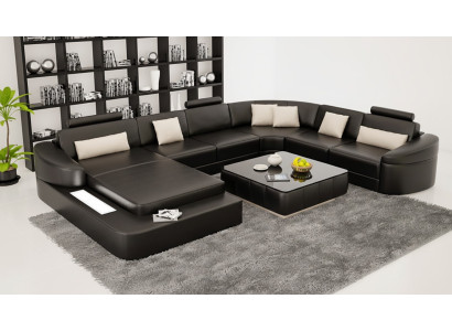 Skóra Modern Couch Żywy krajobraz Sofa skórzana Zestaw sofowy Meble Sofa Kształt U Nowość