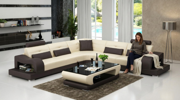 Skórzana Sofa Kanapa Żywy krajobraz L Shape Decor Design Nowoczesna Sofa Narożnik Sofy
