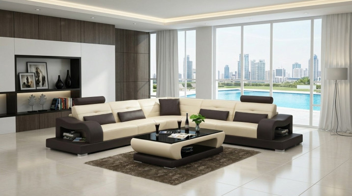 Skórzana Sofa Kanapa Żywy krajobraz L Shape Decor Design Nowoczesna Sofa Narożnik Sofy