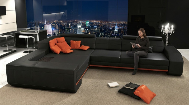 Sofa Sofa skórzana w kształcie litery L kanapa Żywy krajobraz Ustawić Design Narożnikowa kanapa