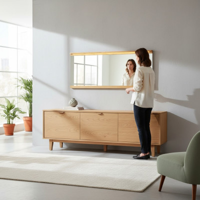 Lustro lustro ścienne designerskie deski podłogowe salon łazienka Drewno Szkło projekt 151x70cm xxl