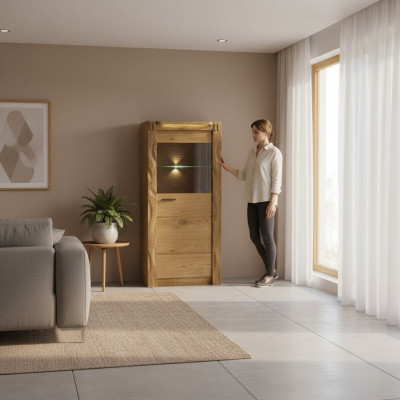 Ściana Szafa Szafki Gablota Szkło Design Wysoki Drewno prezentuje Living Pokój Meble