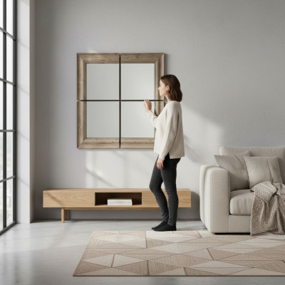 lustro ścienne rama drewniana Lustro Meble Nowość 105*105cm Szkło Rama Ściana xxl modern