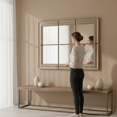 Nowoczesne Duże Lustro Lustro ścienne oryginalne Drewno Rama Lustro Wiszące Nowe 146x105cm