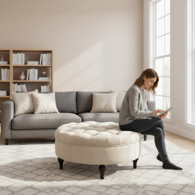 Okrągły Chesterfield Podkładka Stołek Podnóżek Ottoman Okrągły Bok Sofy Nowy