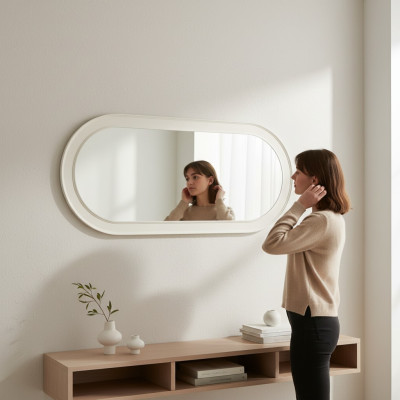 Lustro Drewniana Ramka Duża lśniąca ściana Klasyczny Design Owalna Drewno Rama 150cm