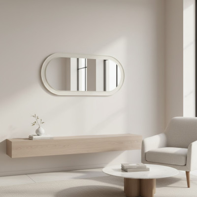 Lustro Drewniana Ramka Duża lśniąca ściana Klasyczny Design Owalna Drewno Rama 150cm