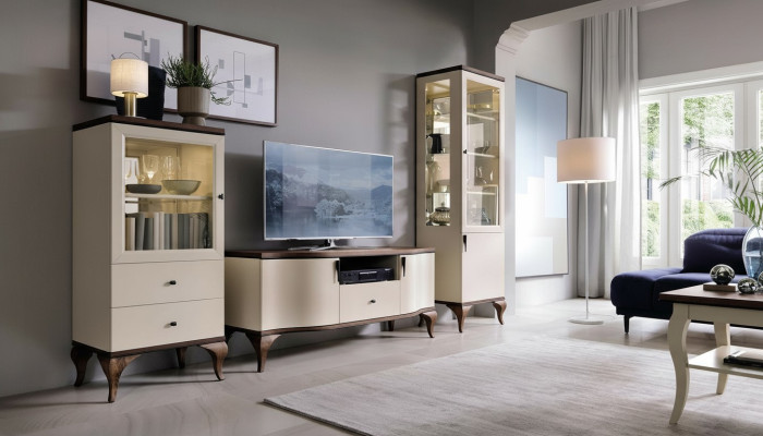 Design Galota Szkło Szafa Witryny do salonu Półka Kredens Drewno