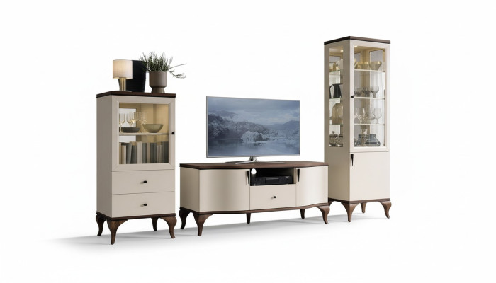 Design Galota Szkło Szafa Witryny do salonu Półka Kredens Drewno
