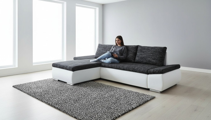 Design Nowoczesna Narożnikowa kanapa L-forma Funkcja łóżka Kanapa Skóra Włókienniczy Sofy Nowość