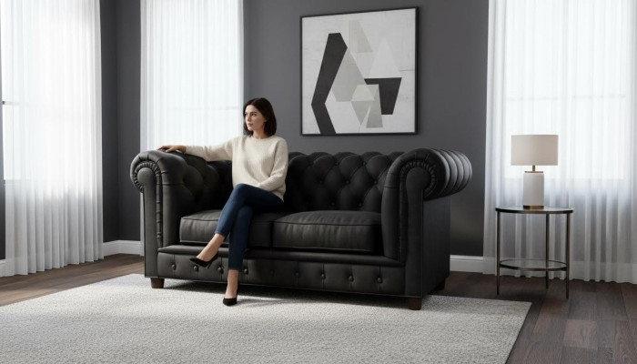 Designerska Sofa Chesterfield 2-osobowa Kanapa Podkładka Skóra Sofy Salon