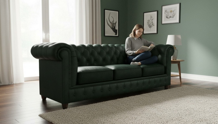 Chesterfield Couch Sofa Podkładka 3 miejsce do siedzenia Kanapy Siedziba Ustawić Sofy Green