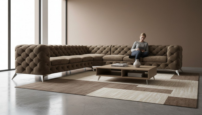 Aksamit Narożnikowa kanapa Chesterfield Sofa Zestaw Tapicerowany Kanapa Żywy krajobraz