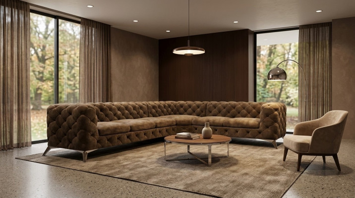 Aksamit Narożnikowa kanapa Chesterfield Sofa Zestaw Tapicerowany Kanapa Żywy krajobraz