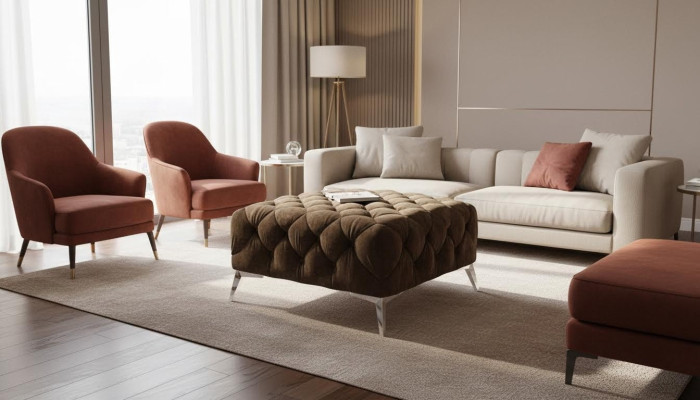 Podnóżek Ottoman Puff Chesterfield Stołek Podkładka Ottoman Design Aksamit