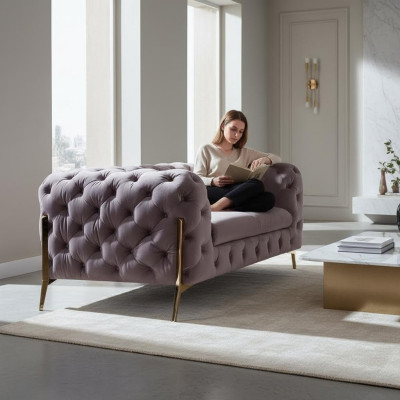 Design Chesterfield Sofa 2-miejsce do siedzenia Sofa Podkładka Włókienniczy Sofy Aksamit Nowa Dwuosobowa