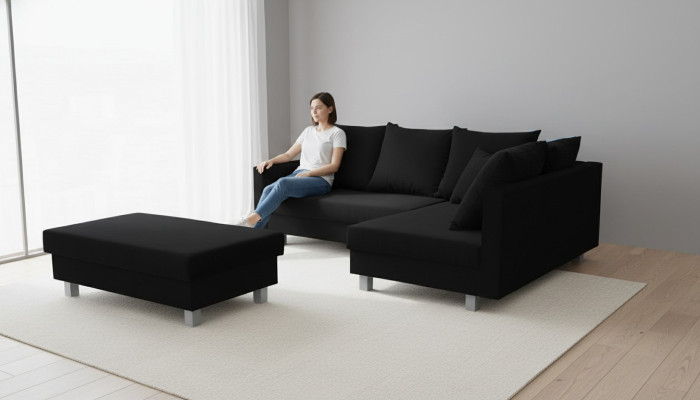 Sofa Narożnikowa kanapa L-Shape z Puff Design Sofa Narożnikowa kanapa Kanapa Podkładka Włókienniczy Sofy Nowość
