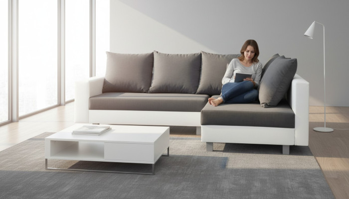 Żywy krajobraz Narożnikowa kanapa Sofa w kształcie litery L kanapa Włókienniczy Skóra podnóżek