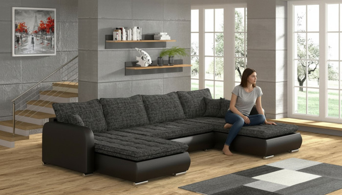Design Narożnikowa kanapa Kształt U funkcji łóżka Sofa Skóra Włókienniczy Sofa New Żywy krajobraz