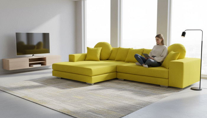 Żółta kanapa narożna kanapa Zestaw narożny Podkładka sofa kanapy sofy Żywy krajobraz
