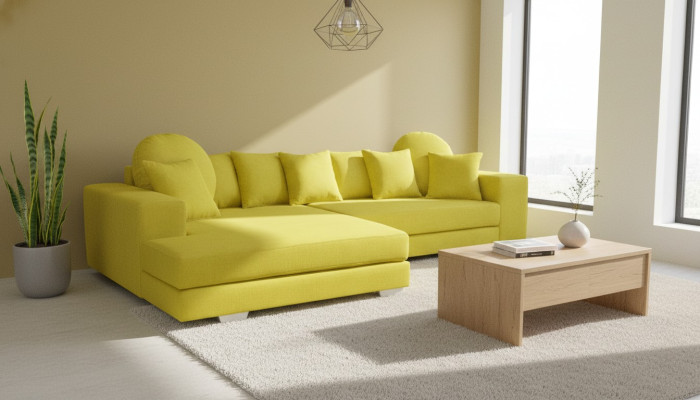 Żółta kanapa narożna kanapa Zestaw narożny Podkładka sofa kanapy sofy Żywy krajobraz