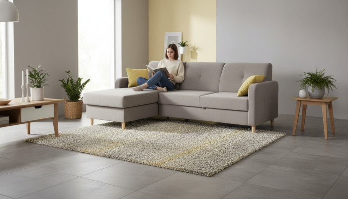 Narożnikowa kanapa Sofa w kształcie litery L Podkładka Modern Włókiennicza funkcja łóżka Grey Material