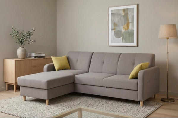 Narożnikowa kanapa Sofa w kształcie litery L Podkładka Modern Włókiennicza funkcja łóżka Grey Material