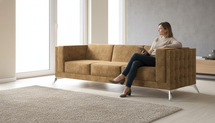 miejsce do siedzenia Sofa Podkładka Sofa Włókienniczy Materiał Chesterfield Couches Ustawić trzyosobową