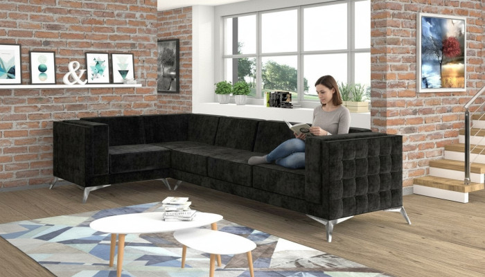 Chesterfield Narożnikowa kanapa L-Shape Material Design Couch Podkładka Siedziba Włókienniczy Sofa Narożnik Nowość