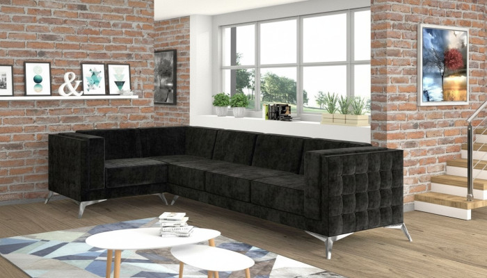 Chesterfield Narożnikowa kanapa L-Shape Material Design Couch Podkładka Siedziba Włókienniczy Sofa Narożnik Nowość