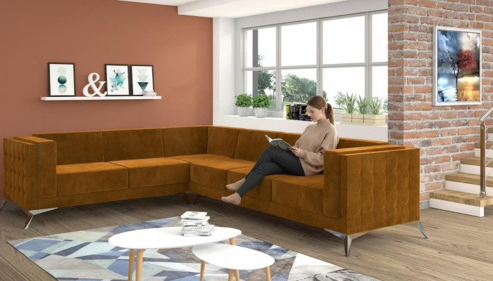 Narożnikowa kanapa Materiałowa kanapa w kształcie litery L Żywy krajobraz Ustawić Design Nowoczesna Sofa