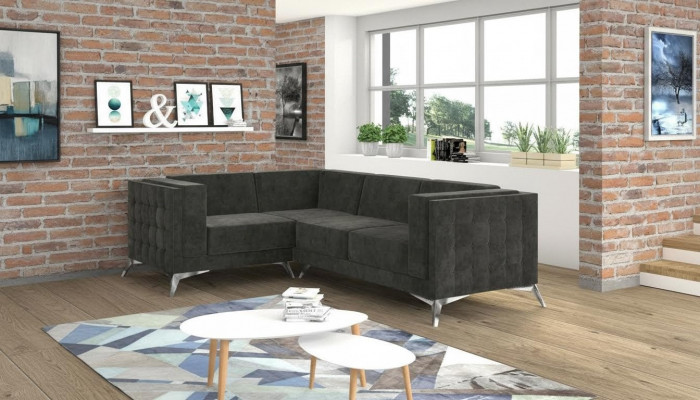 Chesterfield Narożnikowa kanapa L-Shape Material Couch Design Podkładka Siedziba Włókienniczy Sofa Narożnik Nowość