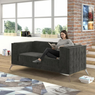 Chesterfield Couch Sofa Podkładka 2 miejsce do siedzenia Kanapy Siedziba Ustawić Sofy Szare Nowe