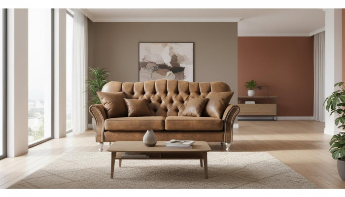 Vintage Chesterfield Zestaw sofowy Couch Podkładka Sofa Skóra 3+1 miejsce do siedzenia Zestaw