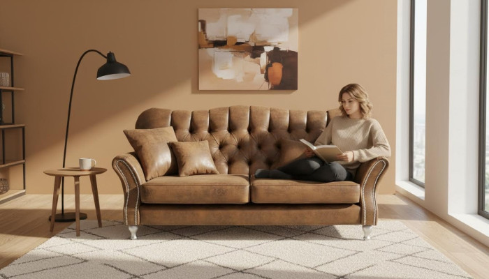 Sofa Kanapa Podkładka 3 miejsce do siedzenia Skóra Sofy Kanapy Siedziba Chsterfield Design