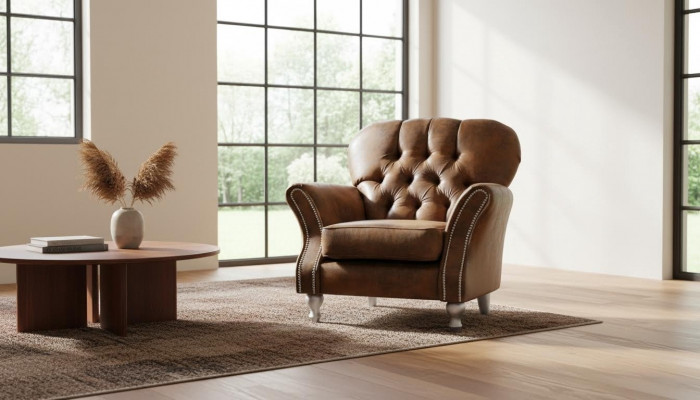 Design Fotel 1 miejsce siedzące Brown Włókienniczy Luxury Club Lougne Sofa TV Chesterfield
