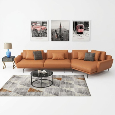 Narożnikowa kanapa Kanapa Materiałowa w kształcie litery L Żywy krajobraz Ustawić Design Nowoczesna Sofa Trapezowa Nowość