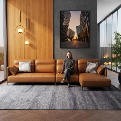 Skórzana Sofa Kanapa Żywy krajobraz Ustawić Design Nowoczesna Sofa Narożnikowa kanapa L-Shape Orange
