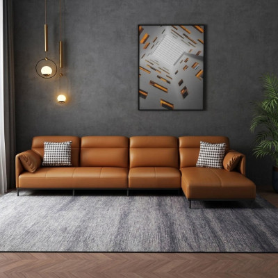 Skórzana Sofa Kanapa Żywy krajobraz Ustawić Design Nowoczesna Sofa Narożnikowa kanapa L-Shape Orange
