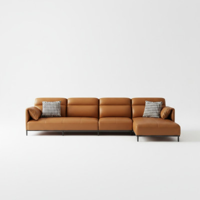 Skórzana Sofa Kanapa Żywy krajobraz Ustawić Design Nowoczesna Sofa Narożnikowa kanapa L-Shape Orange