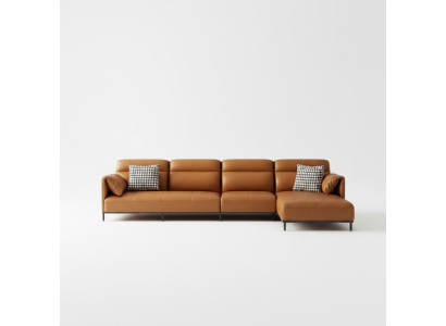 Skórzana Sofa Kanapa Żywy krajobraz Ustawić Design Nowoczesna Sofa Narożnikowa kanapa L-Shape Orange