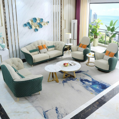 Zestaw sofowy 3+2+1 miejsce do siedzenia Skóra Sofa Sofa Ustawić Design Beige Green