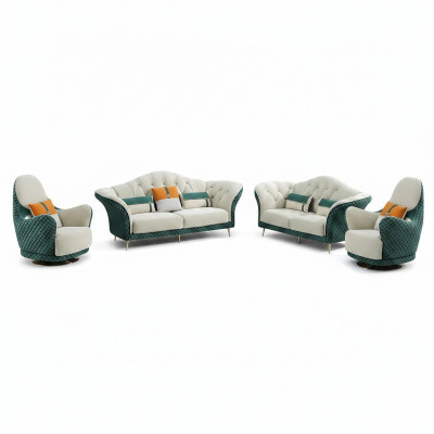 Zestaw sofowy 3+2+1 miejsce do siedzenia Skóra Sofa Sofa Ustawić Design Beige Green