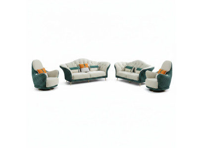 Zestaw sofowy 3+2+1 miejsce do siedzenia Skóra Sofa Sofa Ustawić Design Beige Green